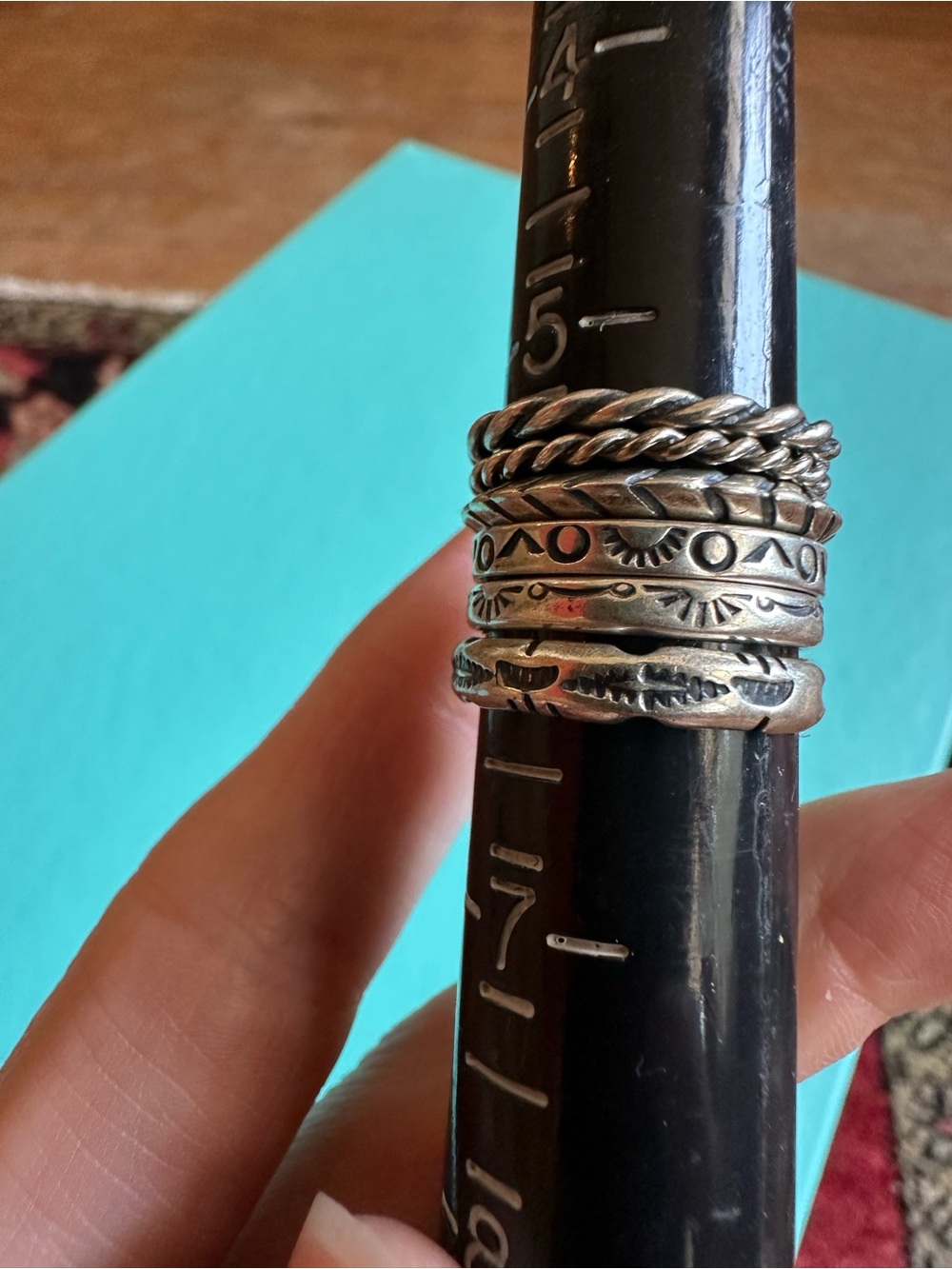 Vintage 6 Stackable Native American Design Sterling Rings - Picture 7 of 11